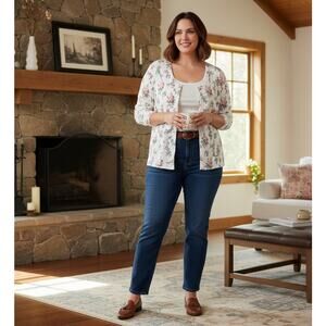 Vintage Lauren Ralph Lauren Cardigan Sweater 2X Plus Size Floral Cottagecore